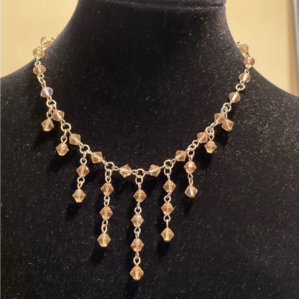 Vintage Gold Tone Crystal Bead Drop Necklace Elegant Dangle Statement Jewelry
